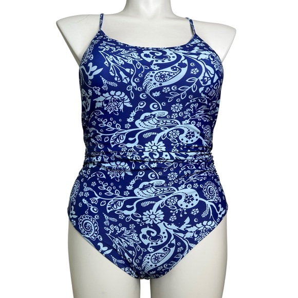 AI'Mage Blue Floral One-Piece Swimsuit NWT Large - Picture 1 of 6